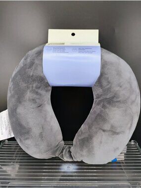 Open Story Memory Foam Travel Pillow Gray Plush Washable Cover